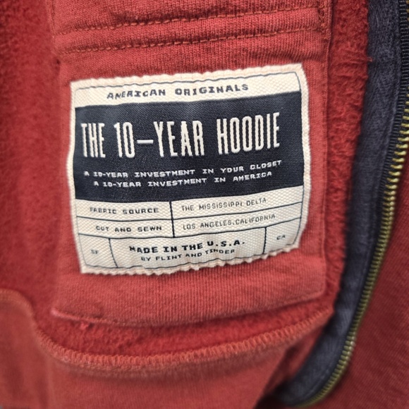 Flint And Tinder Act of Manliness 10 Year Full Zip Hoodie Sz Small Rusty Red USA - Picture 6 of 10